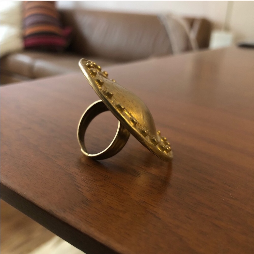 Solid Brass Circle Shield Ring Boho Statement Adj… - image 4